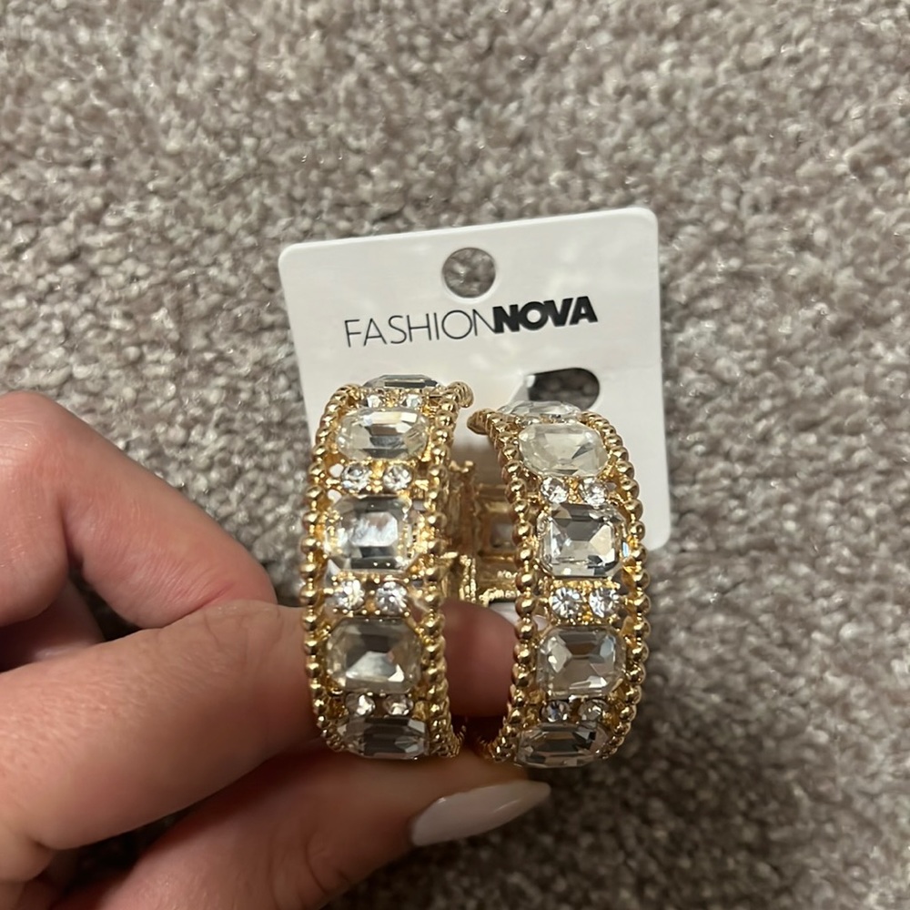 Gold and crystal hoop earrings; never worn
